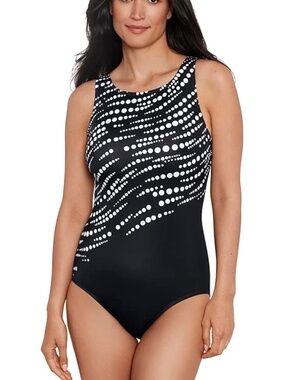 ShapeSolver Sport by Penbrooke "Perfect Bubbles" High-Neck One-Piece Swimsuit